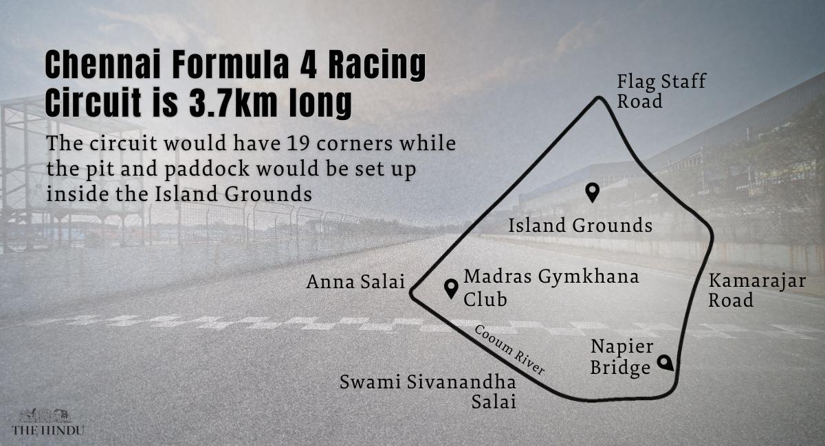 The 3.7 km street race circuit around the Island Grounds covering Flag Staff Road, Kamarajar Salai, Sivanandam Road and Anna Salai 