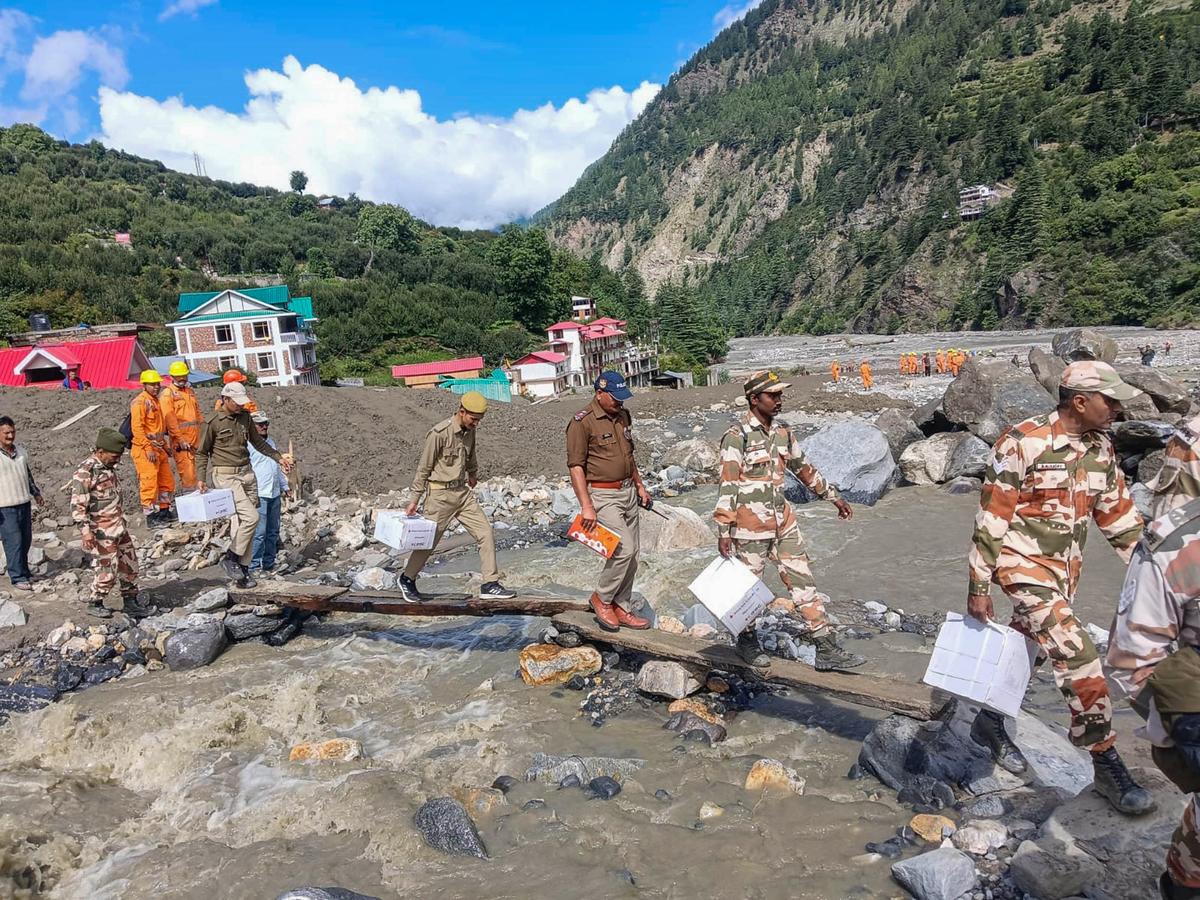 general SDRF personnel at the temporary lake formed in the Harsil Valley due to cloud burst, in Uttarkashi on August 11, 2025. general SDRF personnel at the temporary lake formed in the Harsil Valley due to cloud burst, in Uttarkashi on August 11, 2025.