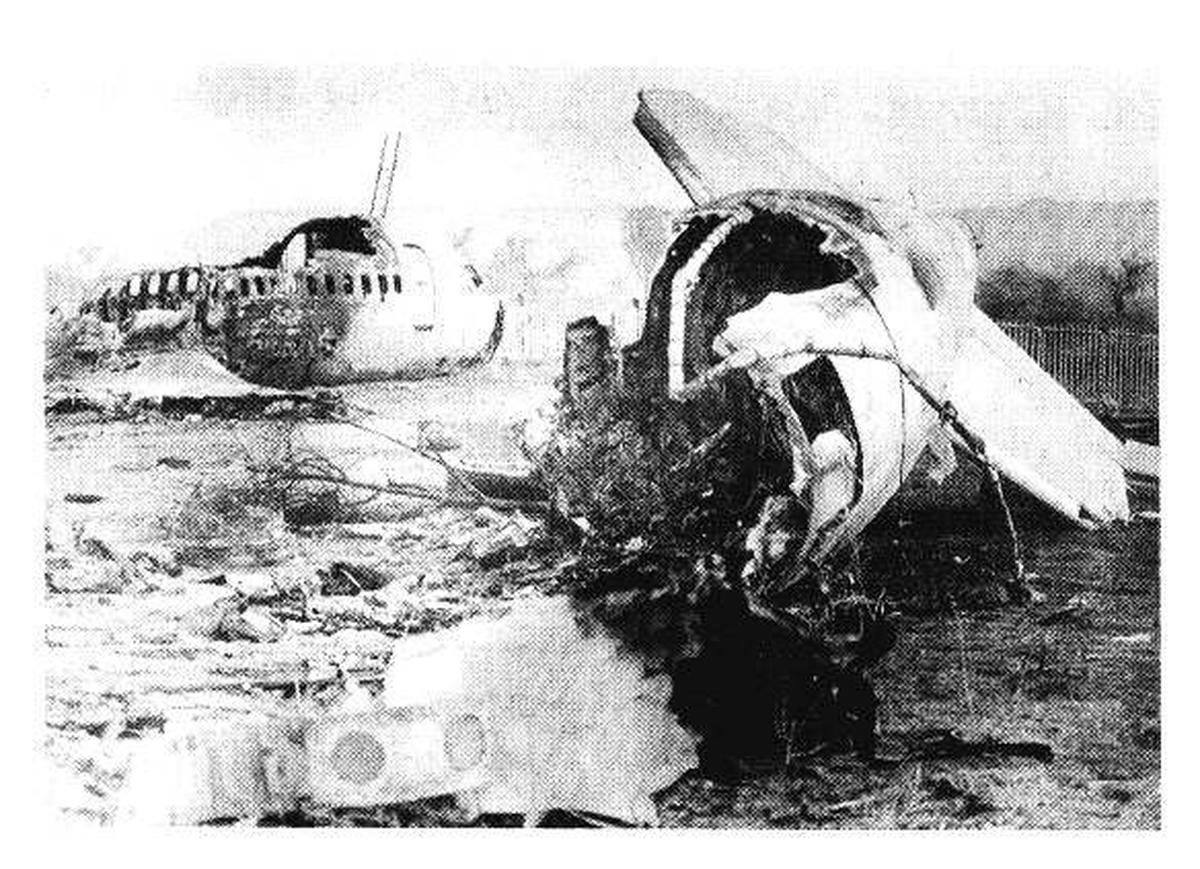 The nose and tail portions of the Indian Airlines Boeing 737 which crashed minutes after takeoff from Aurangabad The nose and tail portions of the Indian Airlines Boeing 737 which crashed minutes after takeoff from Aurangabad