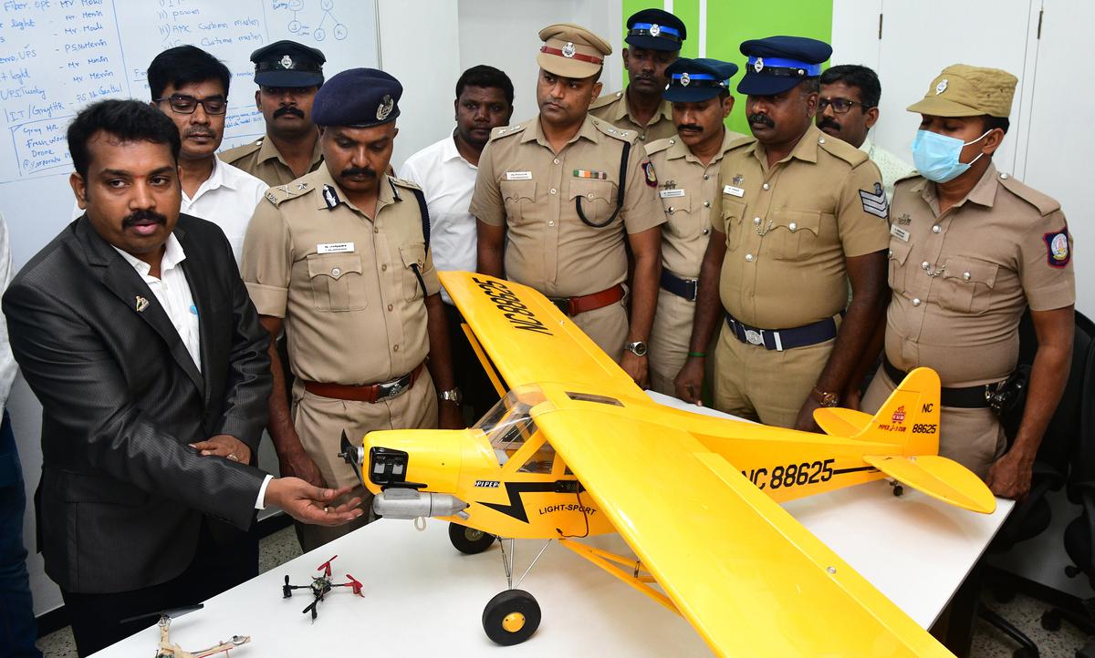 Personnel from the Coimbatore city police get hands-on training in operation of drones