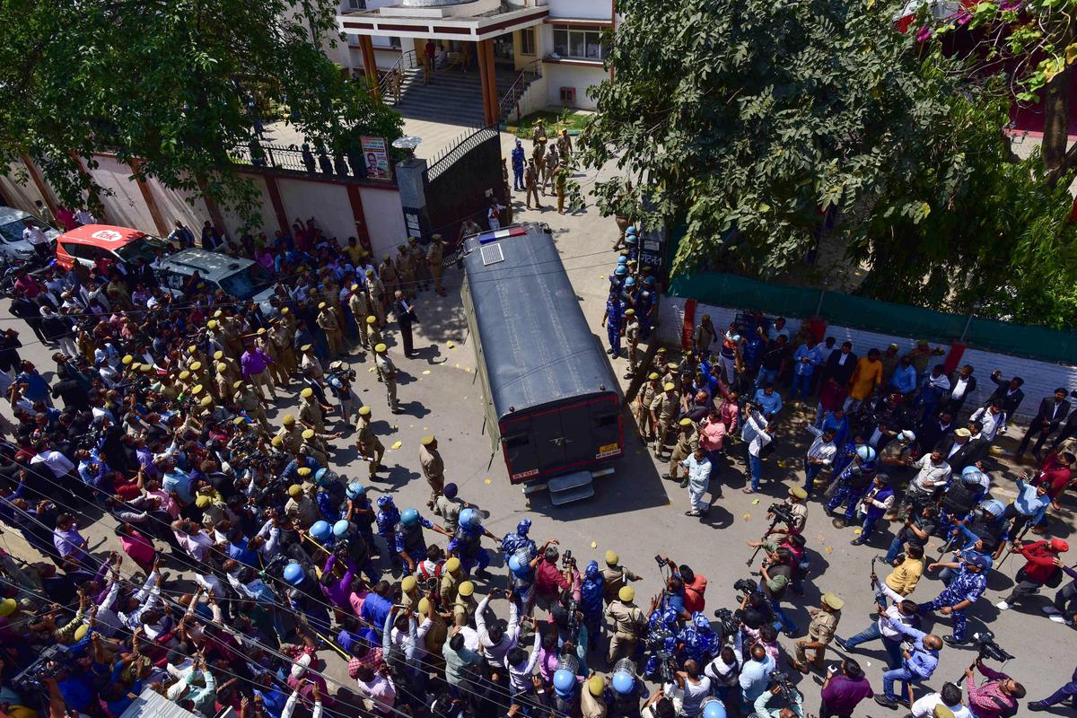 Gangster-turned-politician Atiq Ahmed being produced at a court amid heavy security, in Prayagraj on Tuesday, March 28, 2023. Gangster-turned-politician Atiq Ahmed being produced at a court amid heavy security, in Prayagraj on Tuesday, March 28, 2023.