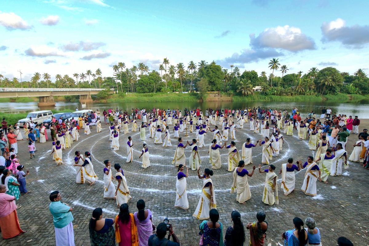 The mega Thiruvathirakali with 130 participants on Atham, August 19, 2023 at Vallachira
