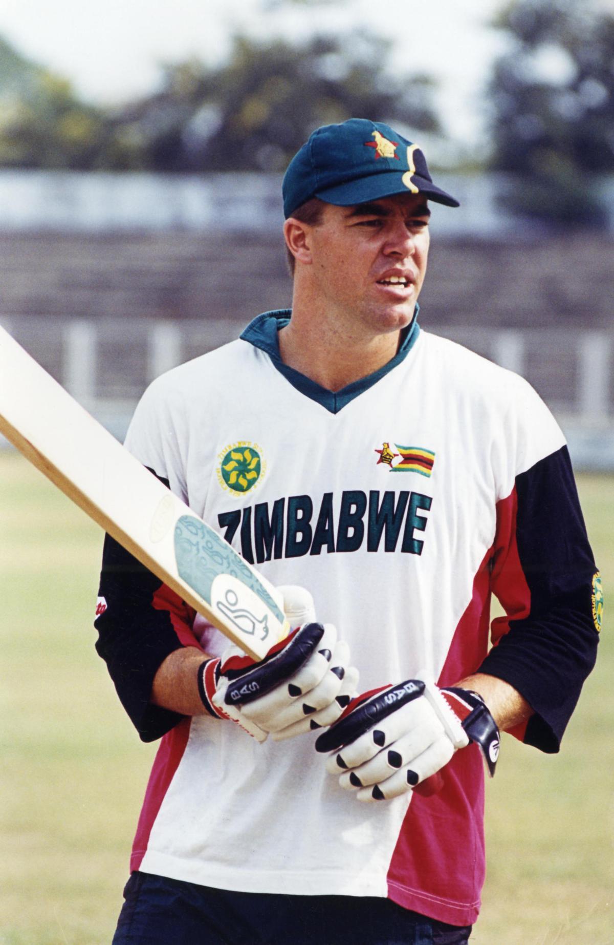 The then Zimbabwe skipper Heath Streak seen in a batting practice session in New Delhi on November 17, 2000, on the eve of the first Test Cricket match between India and Zimbabwe played from November 18 to 22, 2000. India won by 7 wickets.