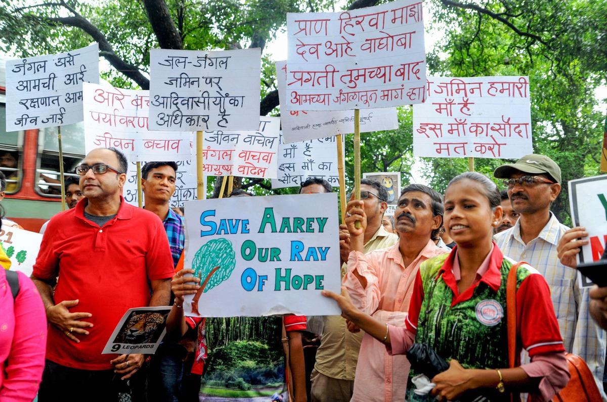 Citizens protest tree felling in Aarey forest, Mumbai.