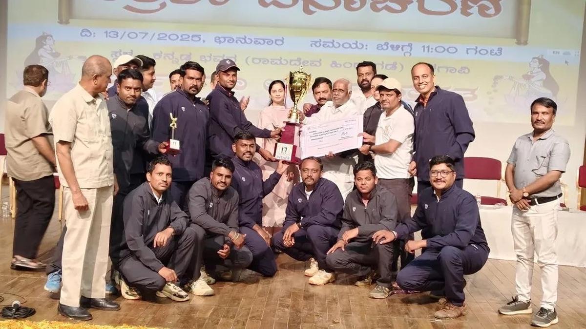 The Forest Department team that won the Media Cup cricket trophy in Belagavi on Sunday. 