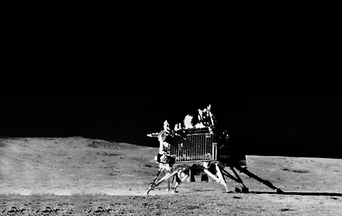 New Delhi, Aug 31 : Indian Space Research Organisation (ISRO) releases an image of Chandrayaan-3 Vikram Lander clicked around 11 a.m. IST from about 15 m through a Pragyan rover’s navigation camera, hours after the release of its first image, which shows the lander resting on the moon’s surface