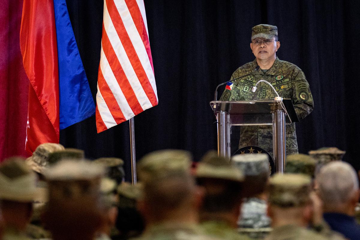 Philippine Military Chief Andres Centino delivers a message during the opening ceremony of the annual Philippines-U.S. joint military exercises or Balikatan.