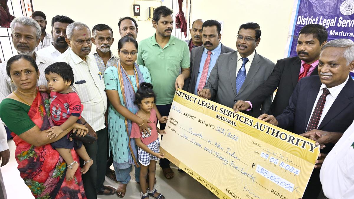 Insurance company hands over ₹1.25 crore cheque to victim during Lok Adalat in Madurai