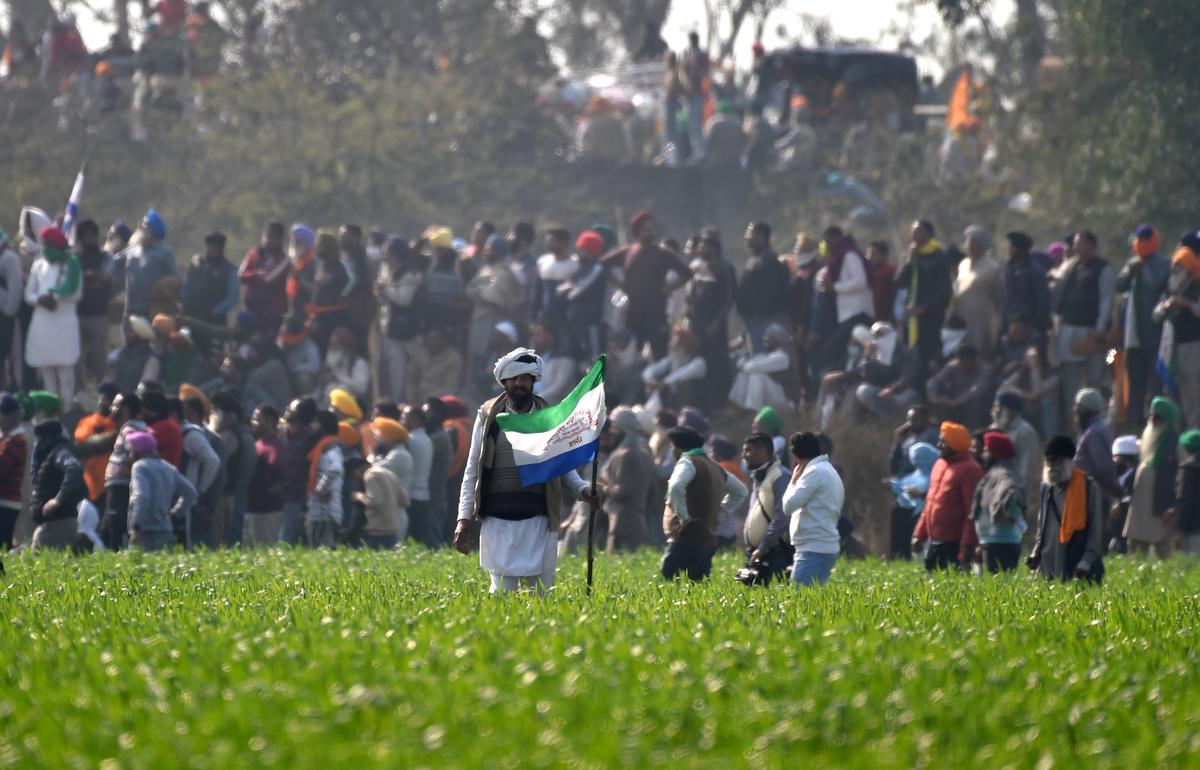 Farmers try to advance towards Delhi to seek enactment of a law on minimum support price at Shambhu Barrier in Punjab on February 14, 2024. 