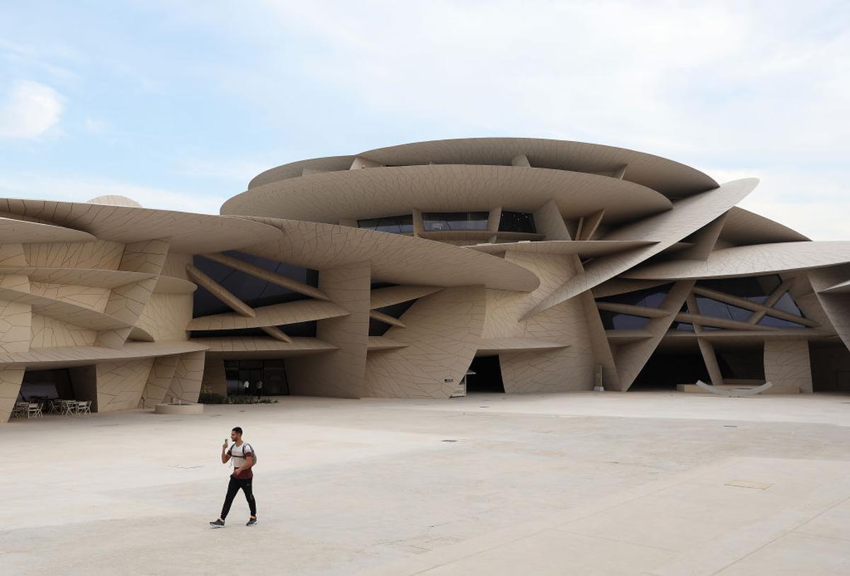 Caption: The National Museum of Qatar, which opened in March 2019, resembles the desert rose crystal, and is made of hundreds of interlocking disks.