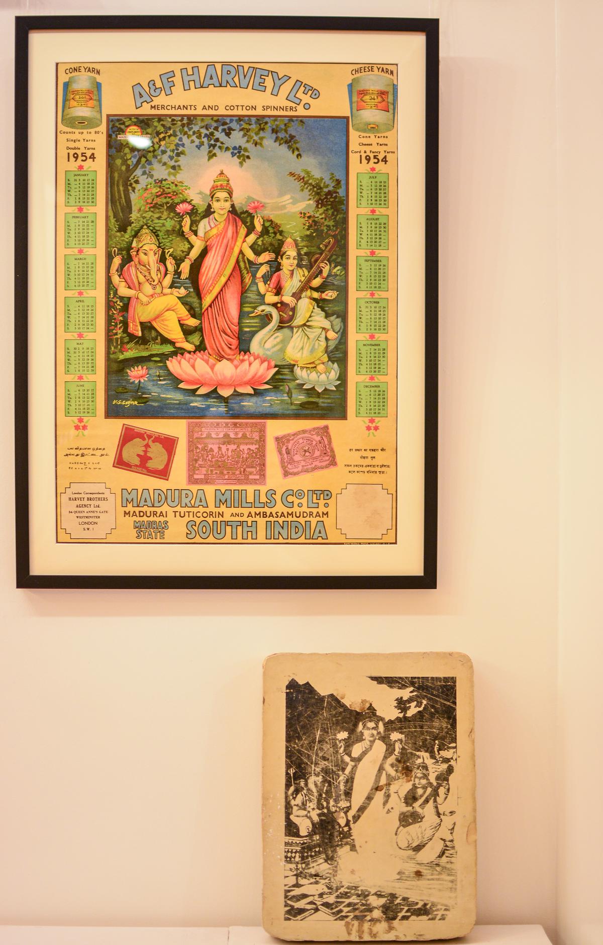 Gajalaxmi Saraswati Ganapati calendar and litho stone from Revelations and Reverences 