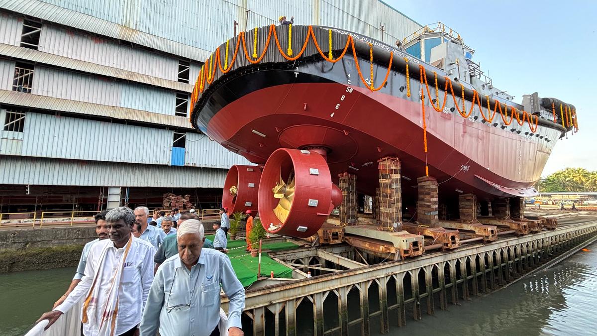 Udupi Cochin Shipyard Ltd. launches 70 tonne Bollard Pull Tug for Ocean  Sparkle Ltd, an Adani company - The Hindu