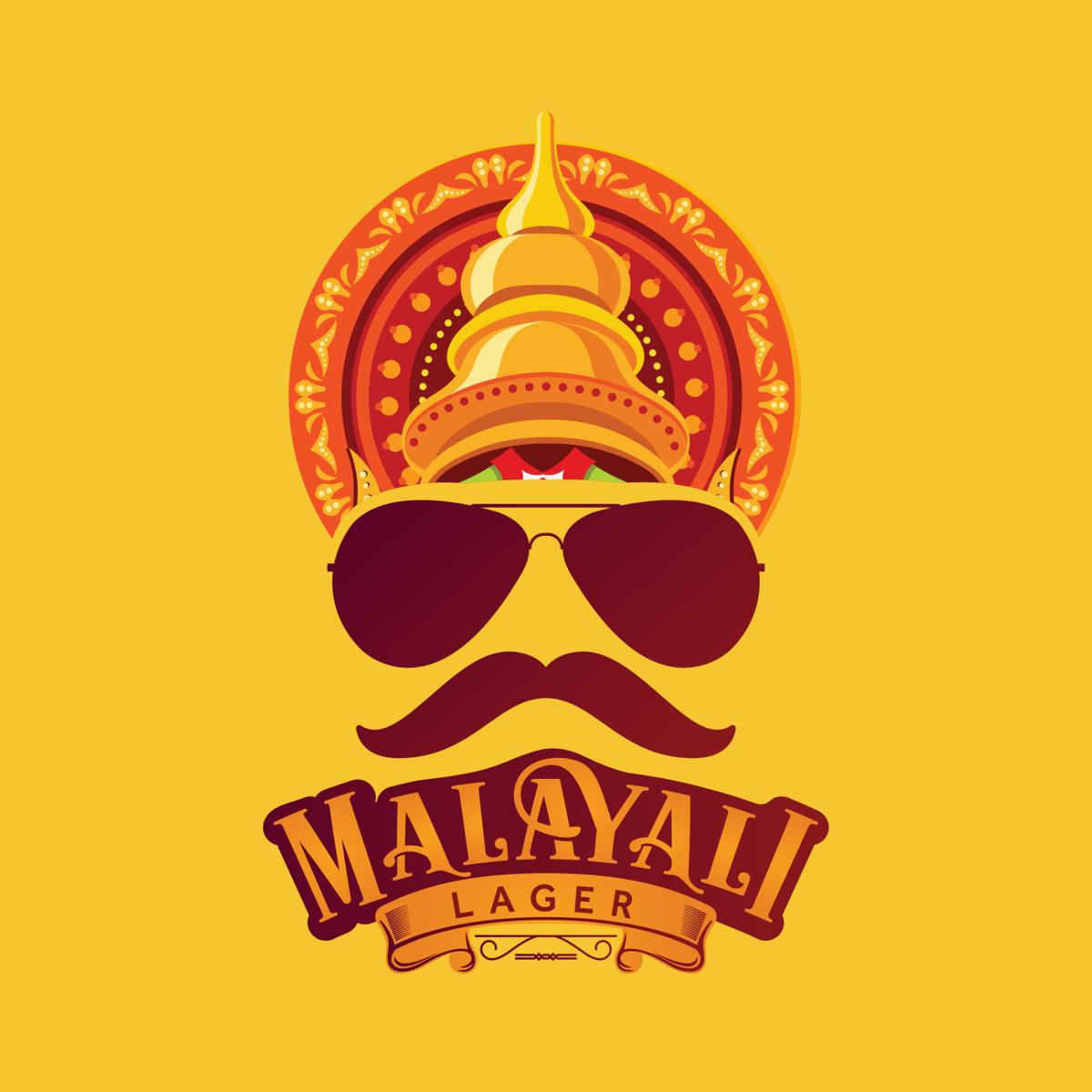 The logo of Malayali beer was developed by Sargheve Sukumaran. It  showcases the pair of Aviators and moustache sported by actor Mohanlal in cult classic Malayalam film Spadikam.