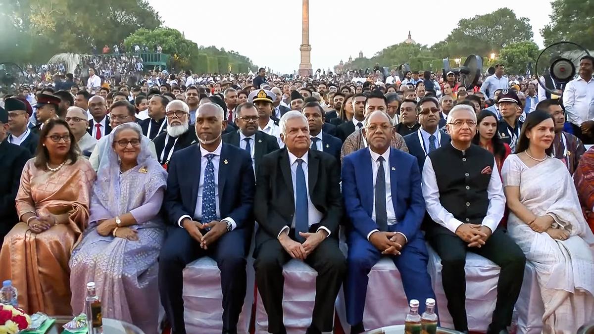 Seven leaders from India’s neighbourhood watch swearing-in event together