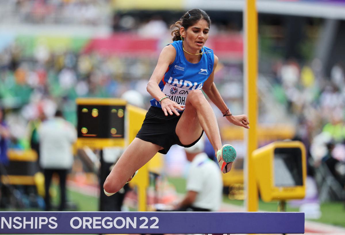 India’s Parul Chaudhary in action during the women’s 3000 metres steeplechase at the World Athletics Championships in Eugene, Oregon, on July 17, 2022.