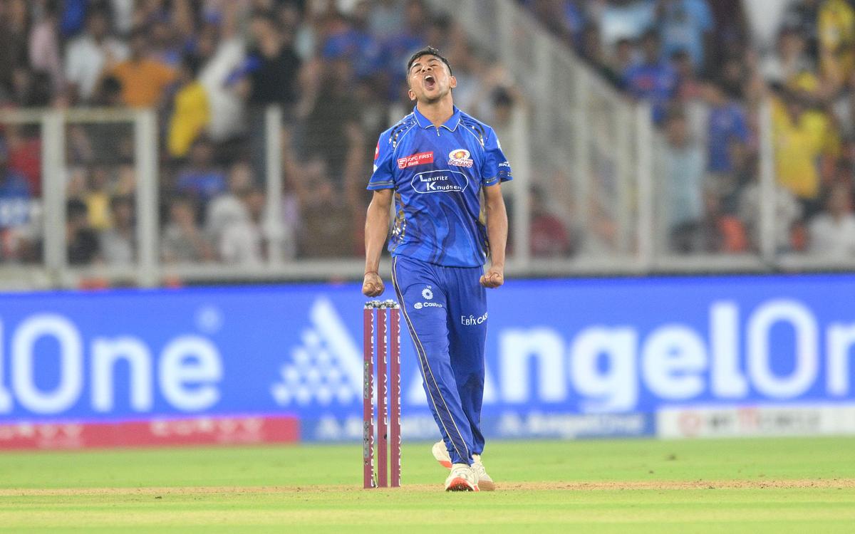 Mumbai Indians Ashwani Kumar celebrate the wicket of Punjab Kings batsman during The TATA IPL 2025 Cricket Match Qualifier 2 between Punjab Kings and Mumbai Indians at Narendra Modi Stadium in Ahmedabad.