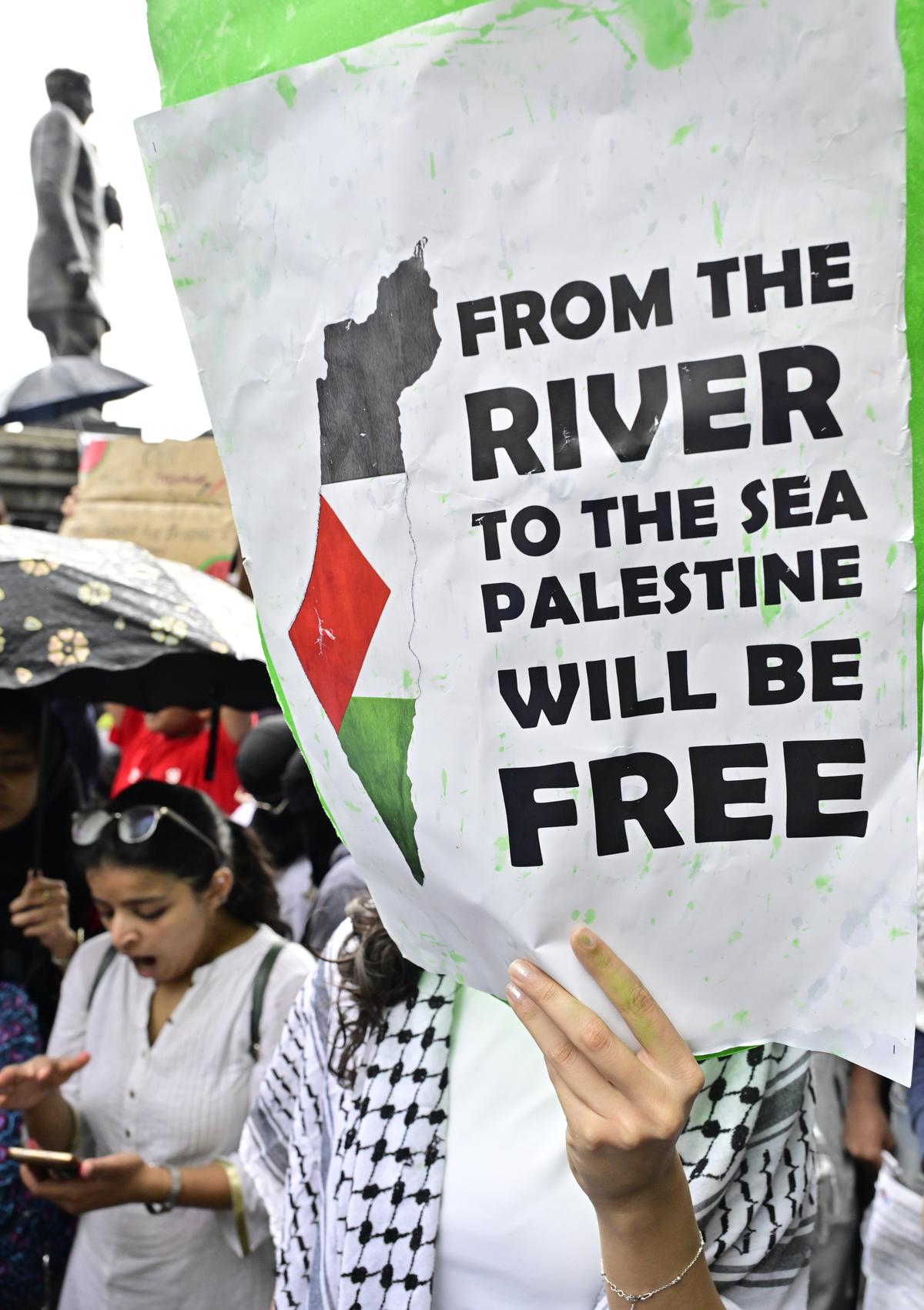 Pro-Palestine supporters at a rally in Bengaluru.