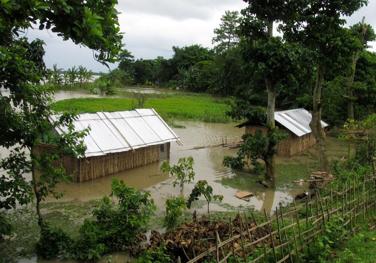 Submerged houses in Assam’s flood-ravaged island Majuli.