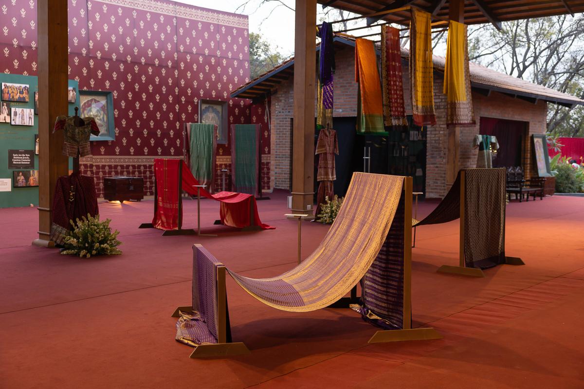 Some of the installations featuring handwoven Kanchi and Benares saris 