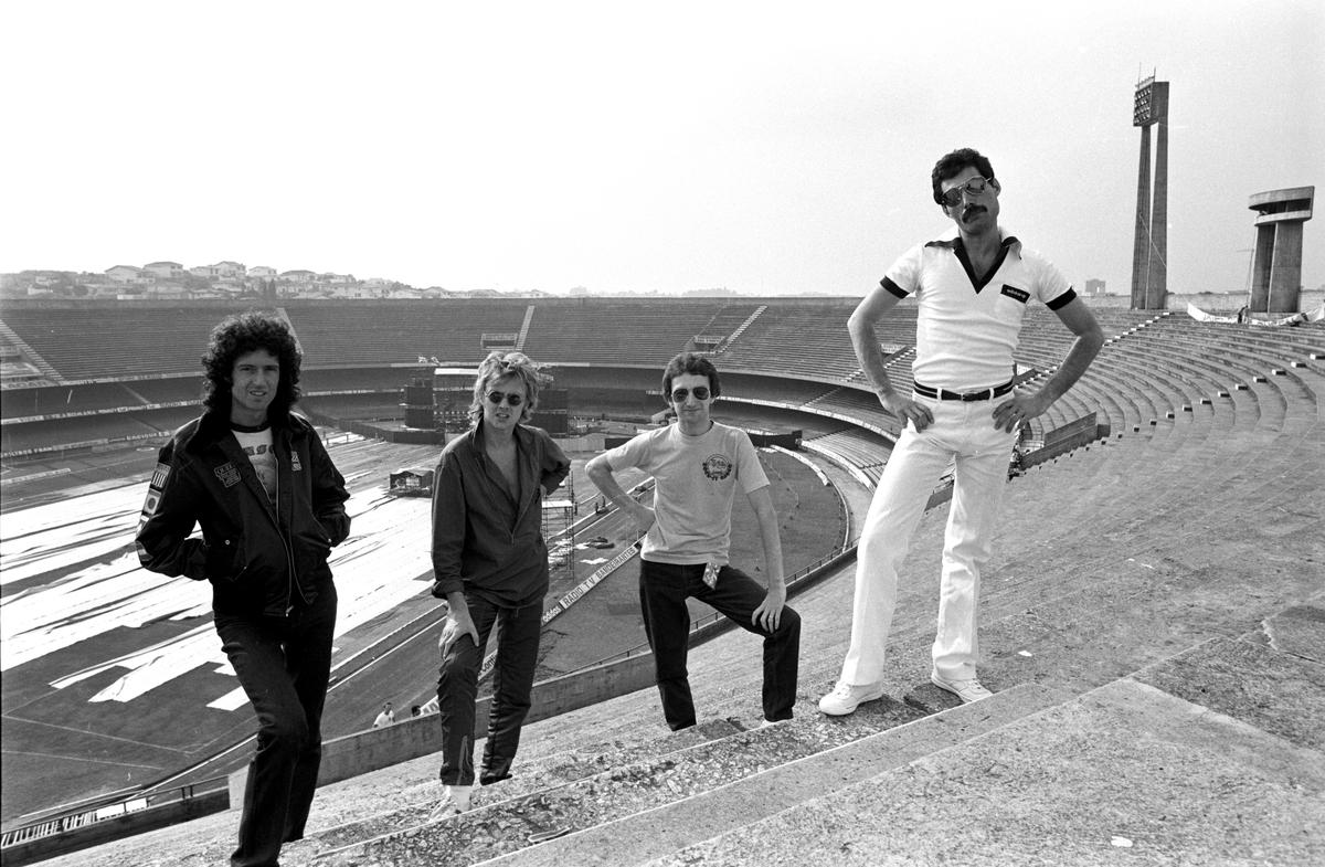 Queen at the Morumbi Stadium in Sao Paulo in 1981. (From left) Brian May, Roger Taylor, John Deacon and Freddie Mercury