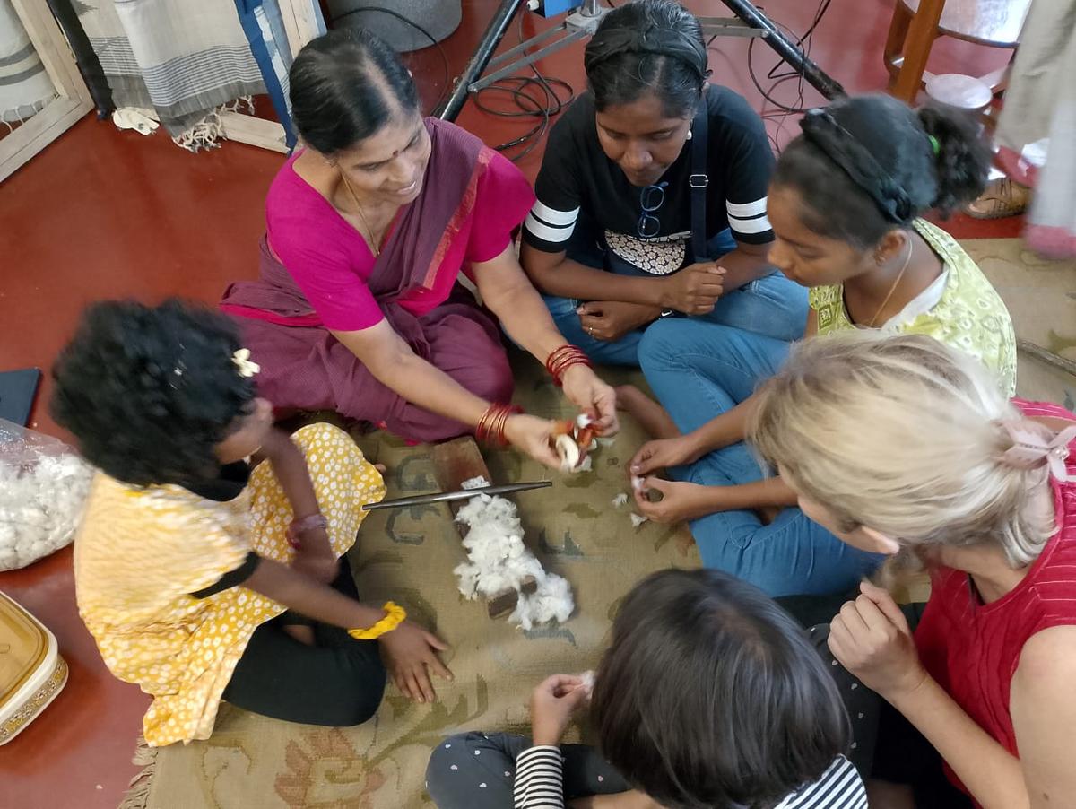 During an earlier spinning workshop