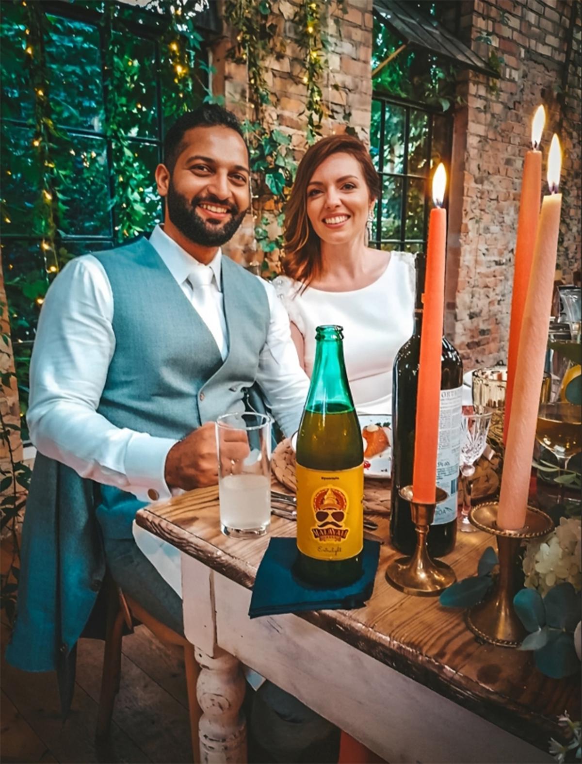 As a marketing technique, Malayali lager bottles are served with customised stickers at weddings 