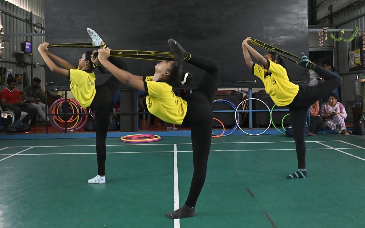 Students of ‘Chennai Hoopers’, a hula hooping school practice the art in Chennai.