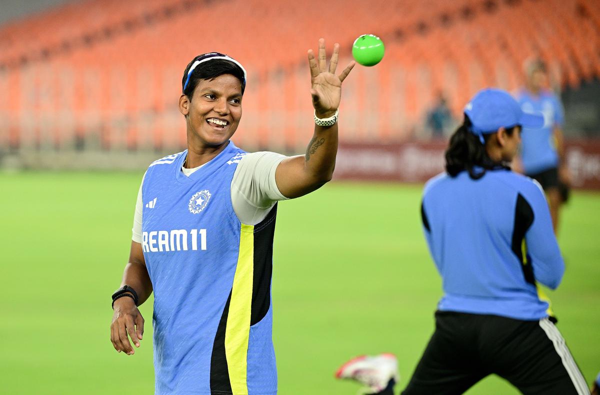 Dipti Sharma during a practice session ahead of the 1st ODI between India and New Zealand women at the Narendra Modi Stadium, Ahmedabad, Gujarat on Wednesday, October 23, 2024. 