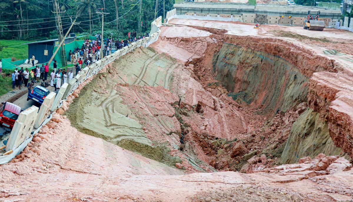 The  National Highway stretch that collapsed at Maylakad  near Kottiyam in Kollam on Friday.
