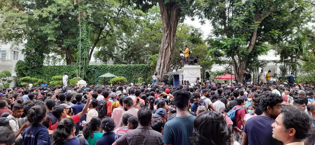 Scores of visitors waiting to enter the President’s official home on July 10, 2022, a day after demonstrators occupied it.