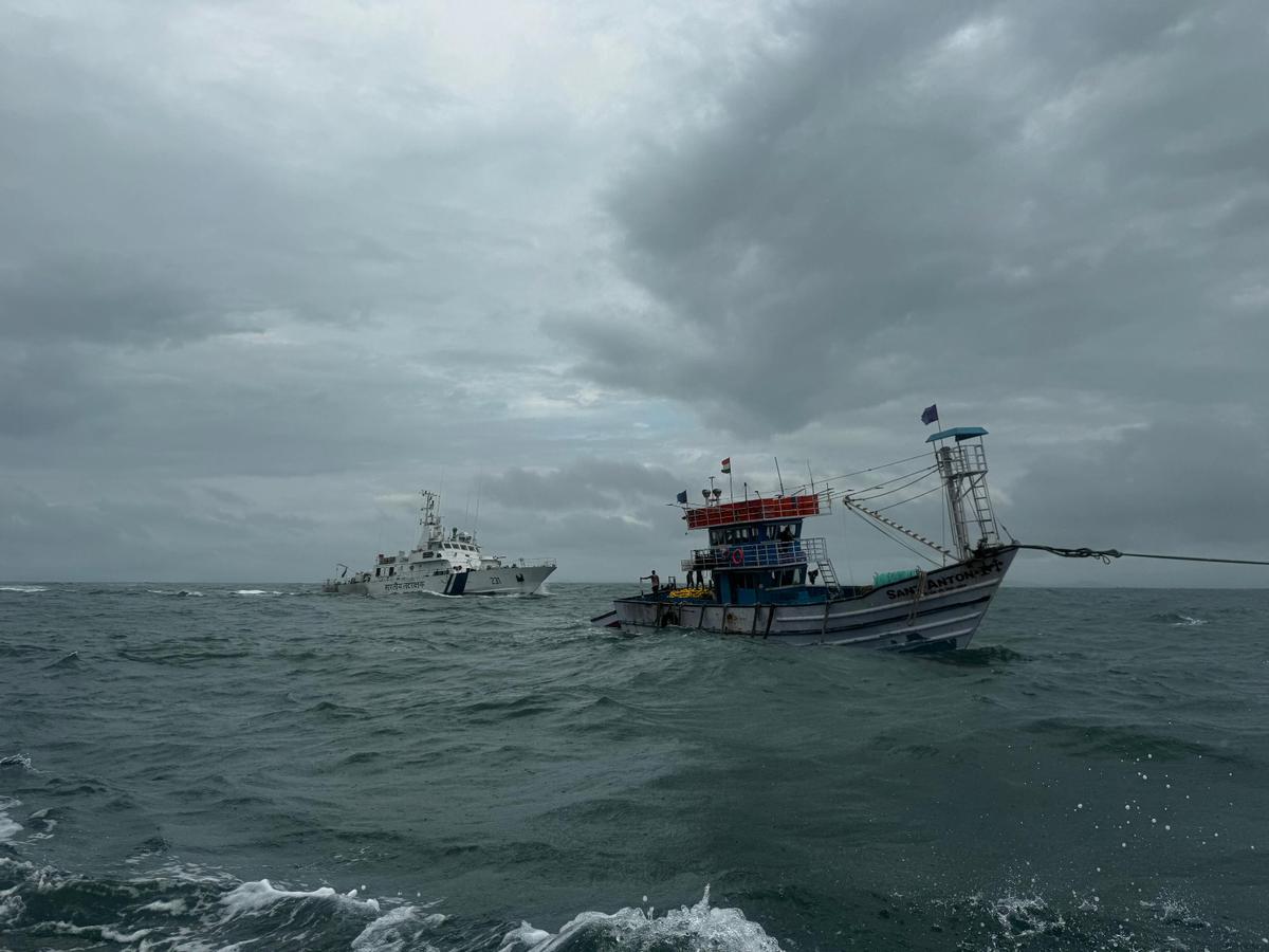 The fishing boat was adrift in the Arabian Sea, approximately 100 nautical miles off New Mangaluru, for 11 days due to a steering gear failure. The fishing boat was adrift in the Arabian Sea, approximately 100 nautical miles off New Mangaluru, for 11 days due to a steering gear failure.