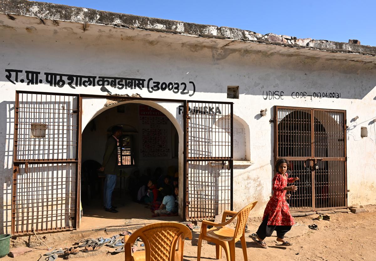 A government primary school run in a century-old dilapadated building in Kubdabass village, Nuh district, Haryana.