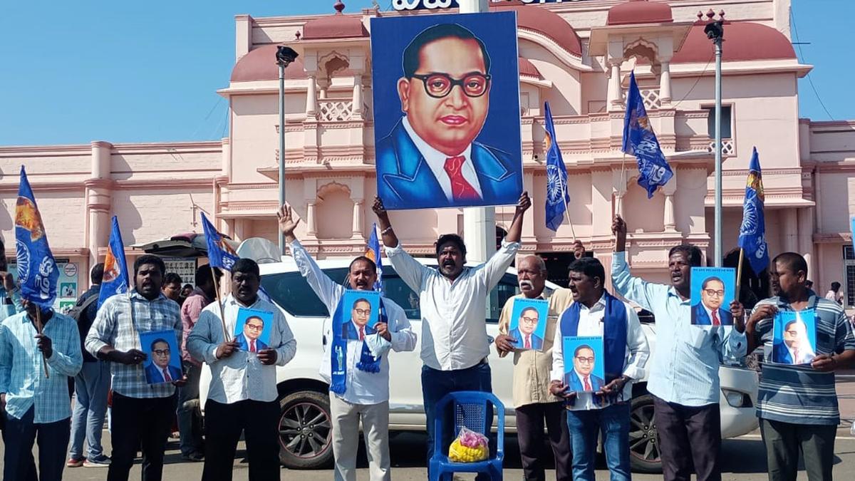 Amit Shah’s remarks on Ambedkar: North Andhra Ambedkarites Association stage protest