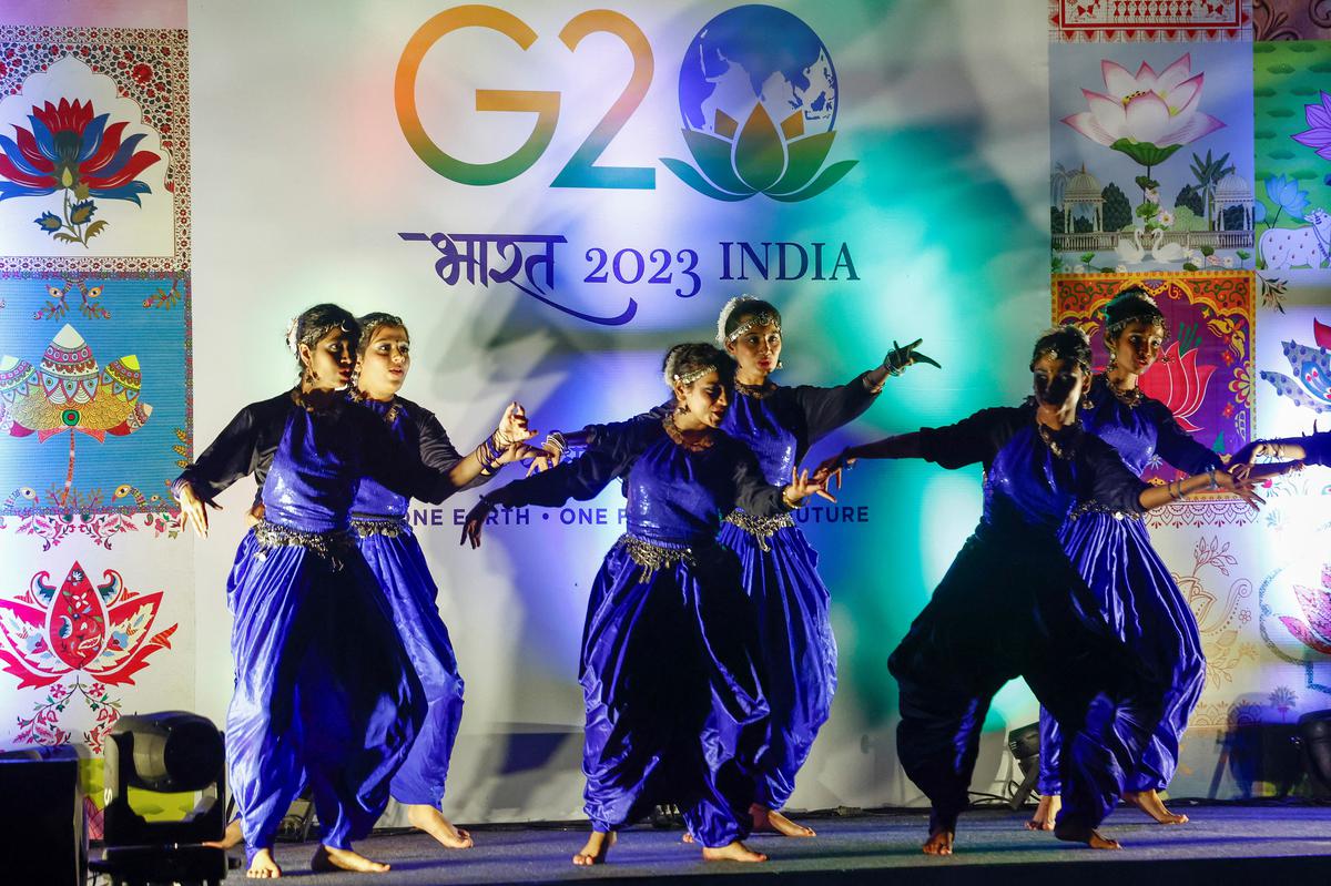Dancers welcome world leaders to the G20 Summit in New Delhi.