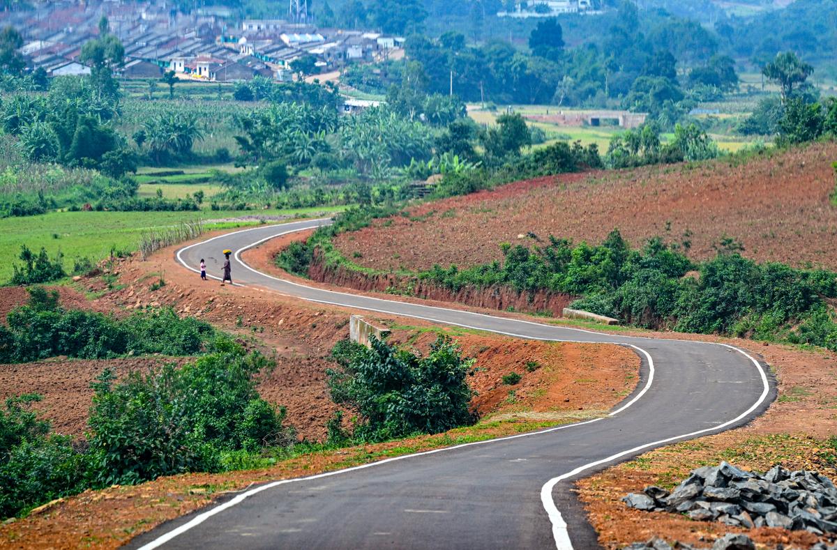 A view of road leading to Talamali in the Eastern Ghats in Koraput district in Odisha, offering panoramic views of rolling hills in mist during the monsoon season. A view of road leading to Talamali in the Eastern Ghats in Koraput district in Odisha, offering panoramic views of rolling hills in mist during the monsoon season.