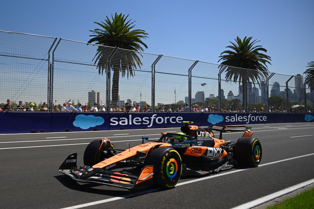 Lando Norris of Great Britain driving the (4) McLaren MCL39 Mercedes on track during practice ahead of the F1 Grand Prix of Australia at Albert Park Grand Prix Circuit