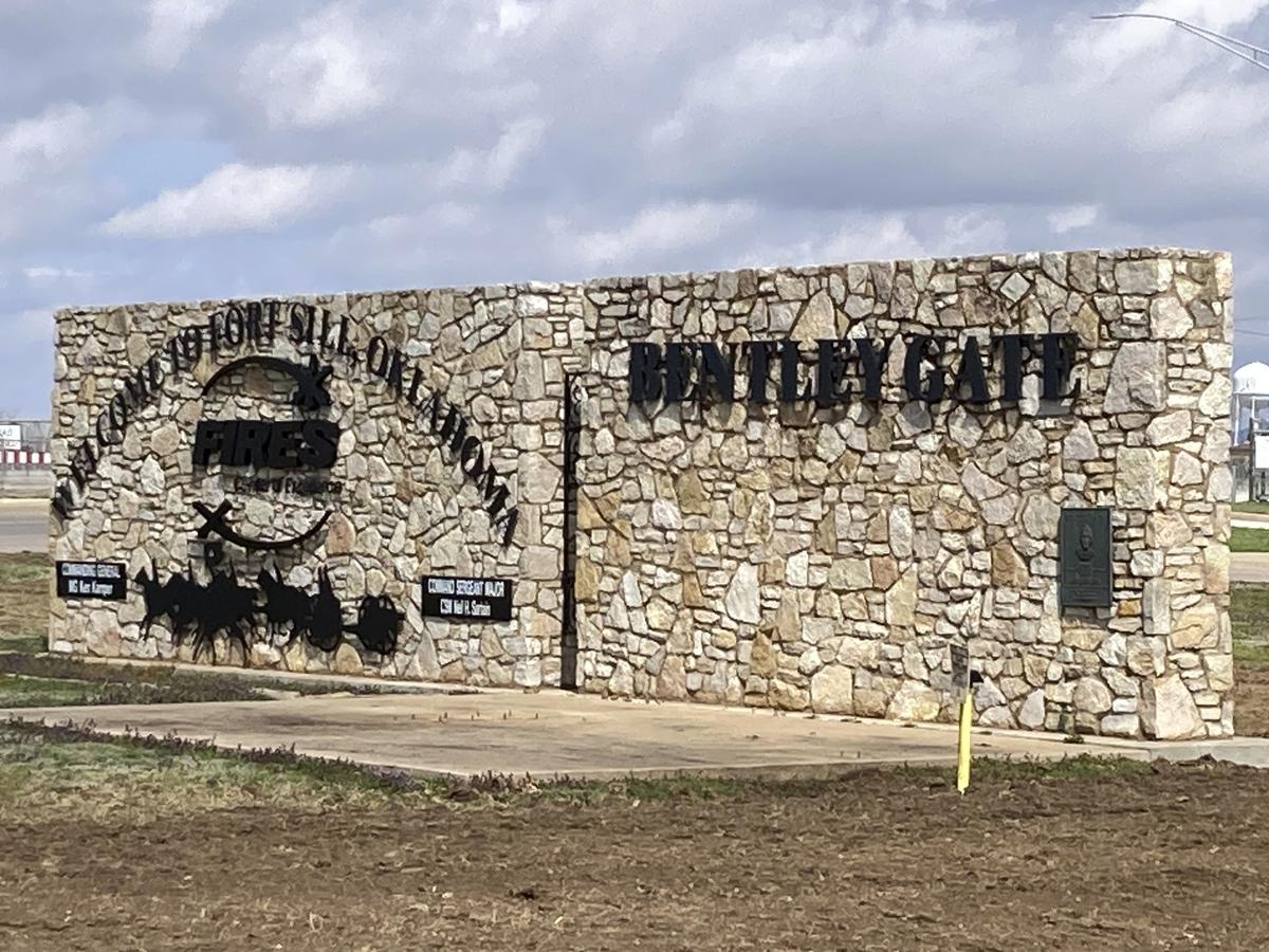 A sign welcomes visitors to the Fort Sill Army Post near Lawton, Okla., on March 21, 2023. Soldiers from Ukraine have been training on the weapon system at Fort Sill since January and will soon deploy to Ukraine with a Patriot missile battery.  
