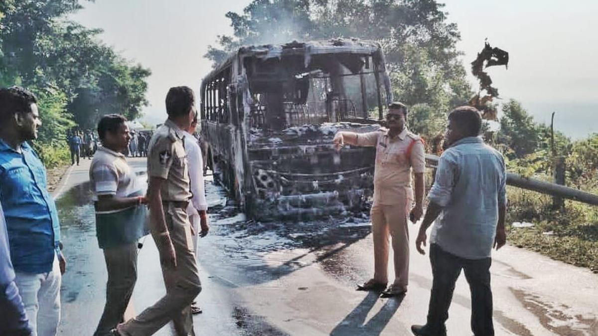 Odisha RTC bus catches fire near Salur, passengers safe