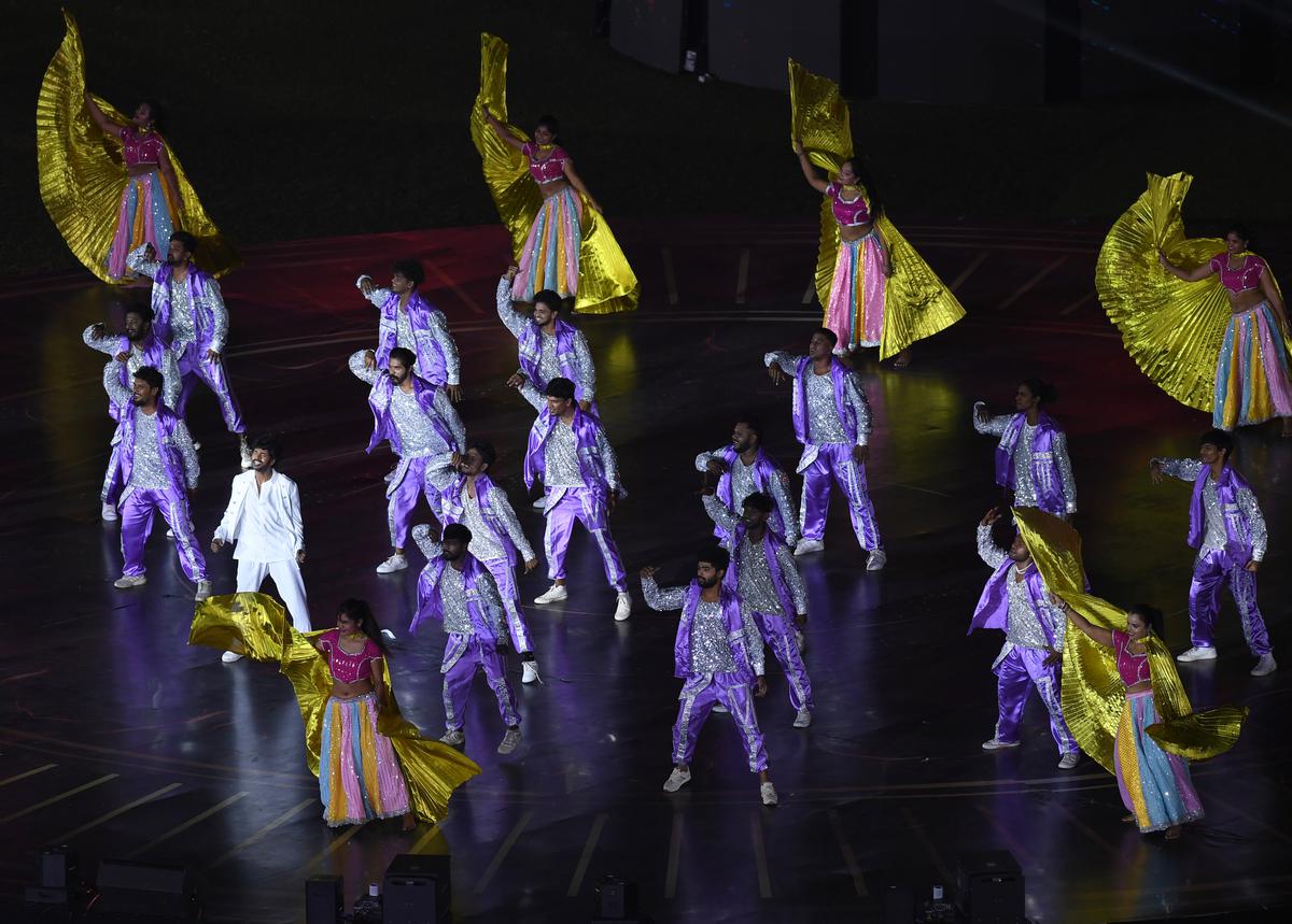 Performers during the Opening Ceremony of the Khelo India Youth Games at Jawaharlal Nehru Outdoor Stadium in Chennai on Friday. Performers during the Opening Ceremony of the Khelo India Youth Games at Jawaharlal Nehru Outdoor Stadium in Chennai on Friday.