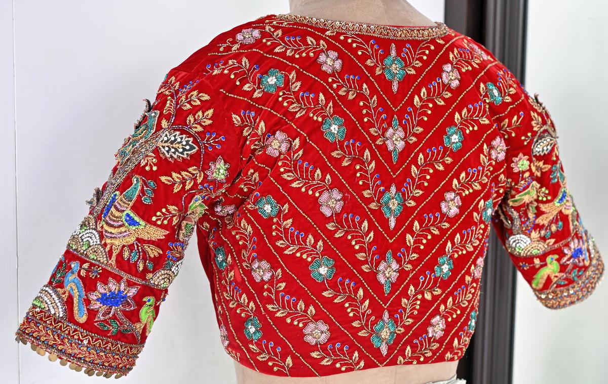 A few elegant pieces of handwork blouses at TANIHA design studio boutique in Madurai. 