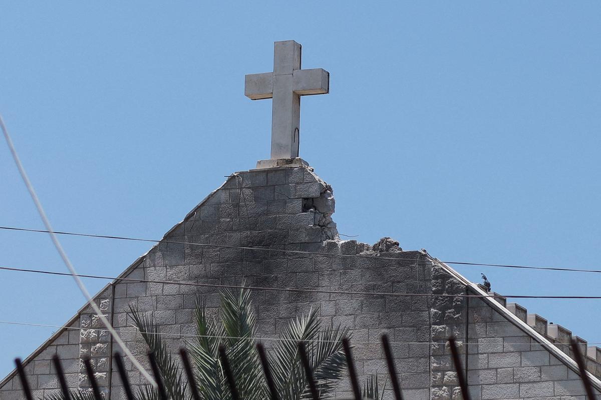 A view shows the damage at the Holy Family Church which was hit in an Israeli strike on Thursday, in Gaza City July 18, 2025.