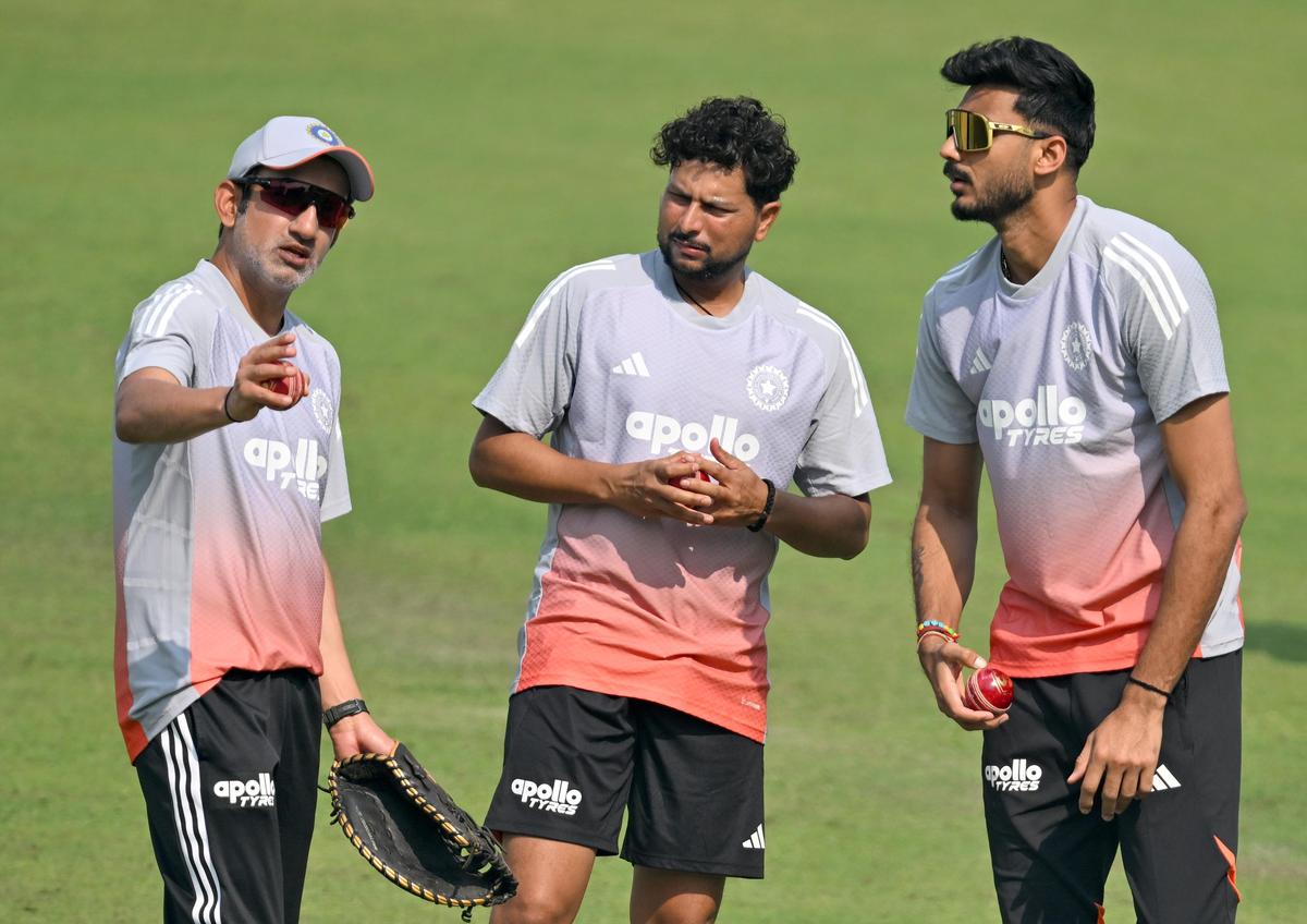 India's chief coach Gautam Gambhir has a word with Kuldip Yadav and Axar Patel during the practice session ahead of the first Test against South Africa in Kolkata on Thursday, November 13, 2025. India's chief coach Gautam Gambhir has a word with Kuldip Yadav and Axar Patel during the practice session ahead of the first Test against South Africa in Kolkata on Thursday, November 13, 2025.
