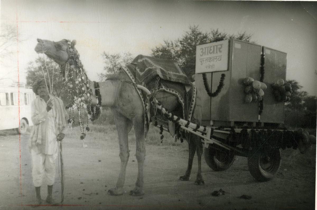 ‘Adhar’, the library fitted onto a camel cart, ready for rounds in Bassi village of Jaipur district in Rajasthan.