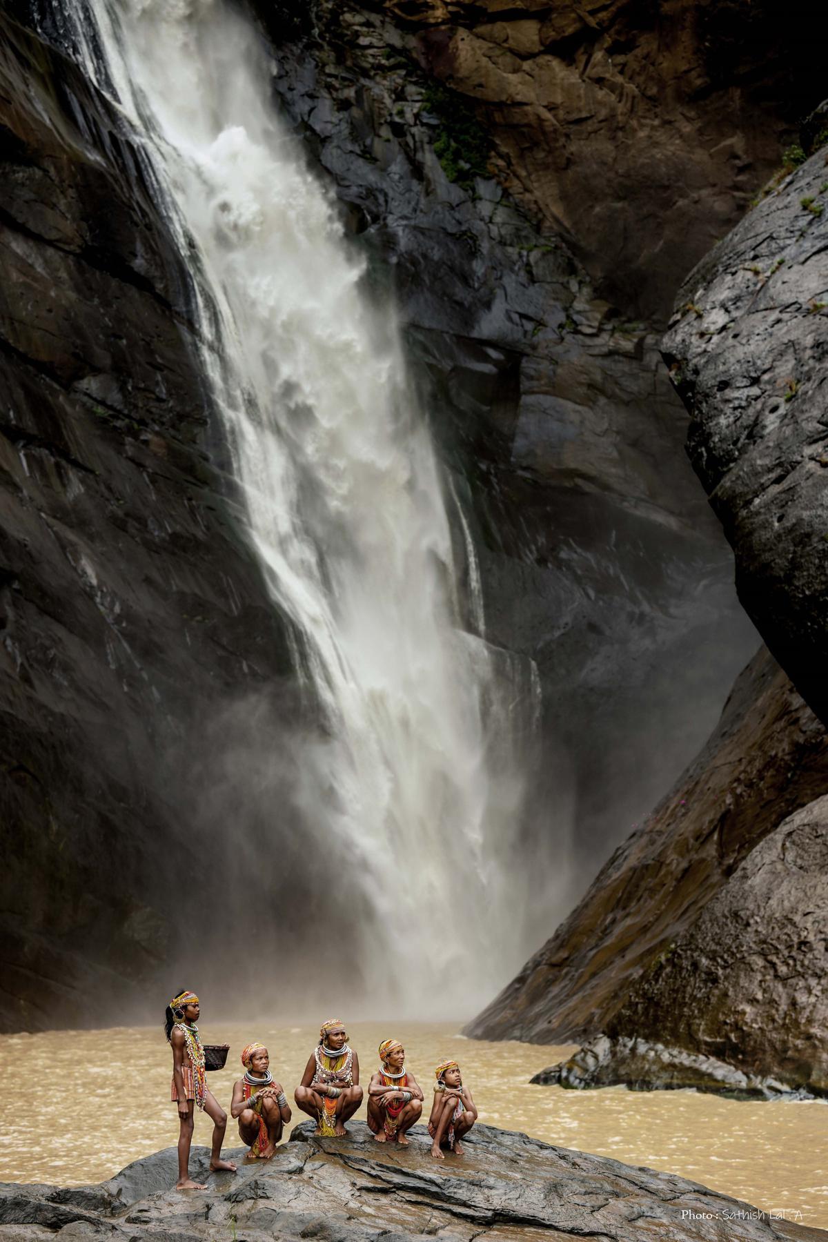 A group of Bonda people near the Duduma waterfall in Odisha