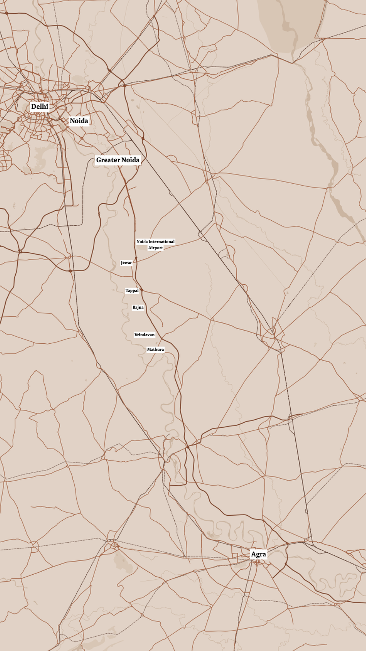 यमुना एक्सप्रेसवे के किनारे कई अनधिकृत स्टॉप उभरे हैं, जिनमें प्रमुख हैं जेवर, टप्पल, बाजना और वृन्दावन।