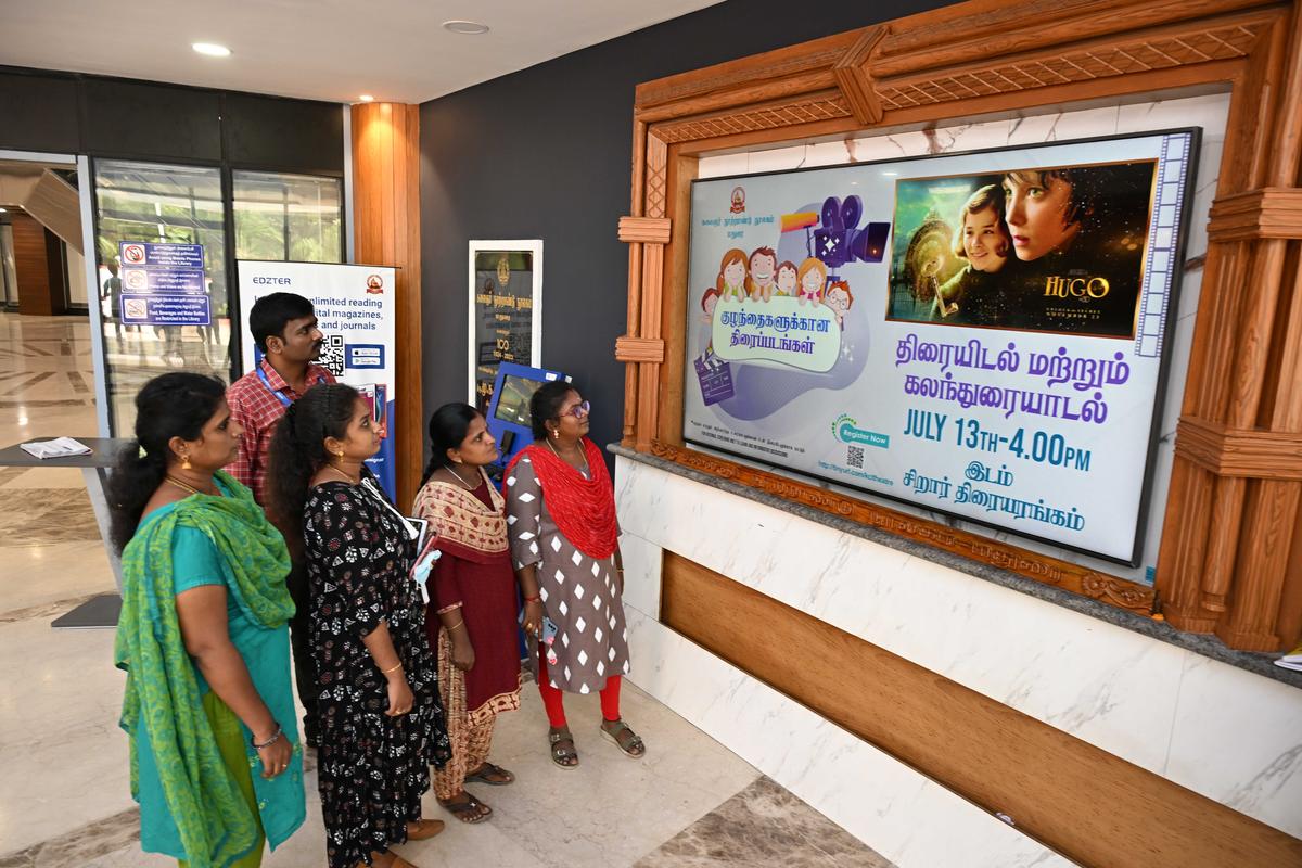  Do not miss it: On seeing the huge display screens at the reception and every floor, readers can know the programmes on schedule for the day on various floors of Kalaignar Centenary Library in Madurai. 