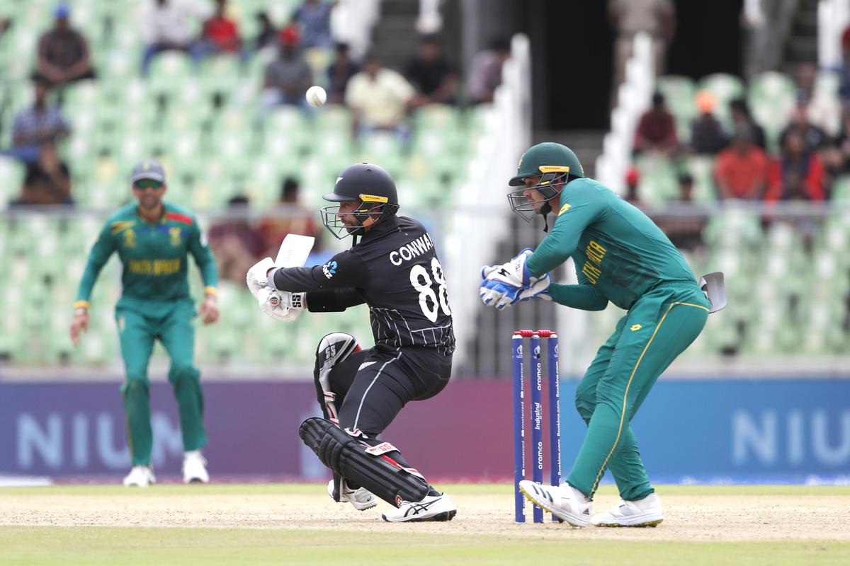 Devon Conway of New Zealand in action against South  Africa during the ICC Men’s Cricket World Cup India 2023 warm-up match at the Greenfield Stadium, Thiruvananthapuram, on October 2, 2023.