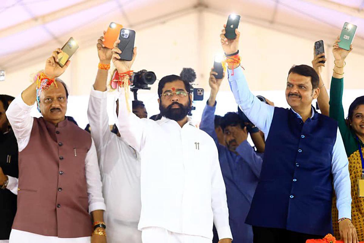 Maharashtra Chief Minister Eknath Shinde, State Deputy Chief Ministers Devendra Fadnavis and Ajit Pawar during the launch of ‘Majhi Ladki Baheen Yojana’, in Yavatmal, Maharashtra recently. File photo Maharashtra Chief Minister Eknath Shinde, State Deputy Chief Ministers Devendra Fadnavis and Ajit Pawar during the launch of ‘Majhi Ladki Baheen Yojana’, in Yavatmal, Maharashtra recently. File photo