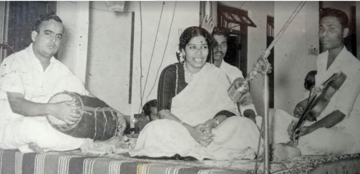 A vintage photo of late Carnatic vocalist CK Revamma, a former inmate of SNV Sadanam, performing on the hostel premises. 