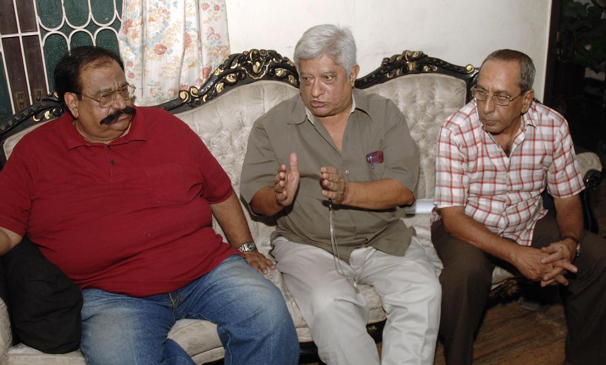 Shivaji Chaturvedi along with the founder-members of Stage Creations, T.D. Sundarrajan and Kathadi Ramamurthi.